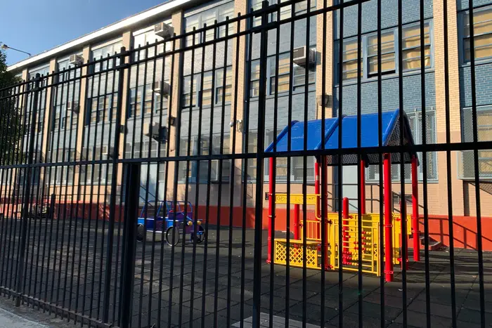 The playground behind the fence of PS 9 on the Upper WEst Side
